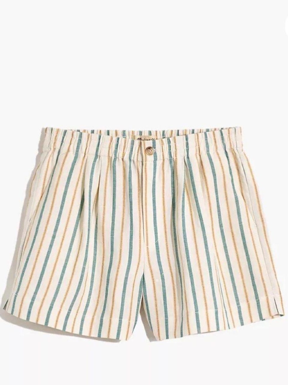Madewell Cream Shorts with Turquoise and Yellow Stripes